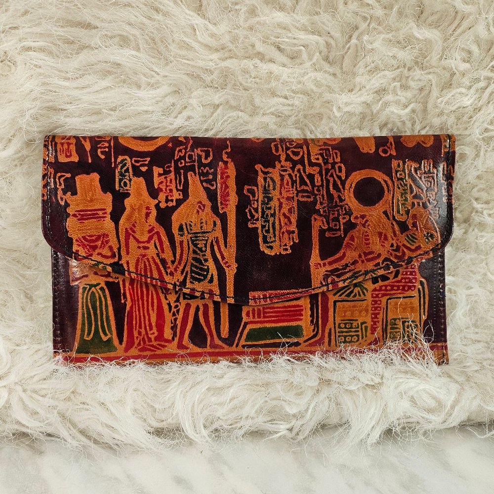Ancient Egyptian Print Genuine Leather Wallet/Clutch